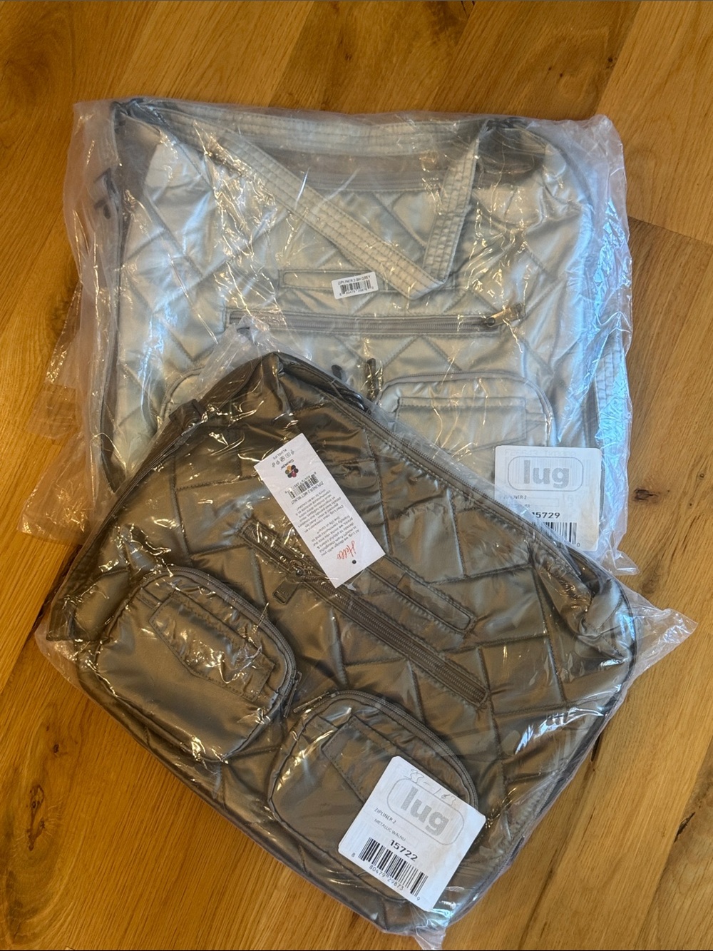 LUG Quilted Zipliner in Metallic Silver, and Metallic Walnut NWT